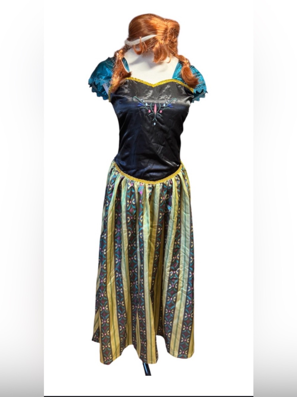 Disney Frozen Princess Anna coronation costume dress with wig SZ S